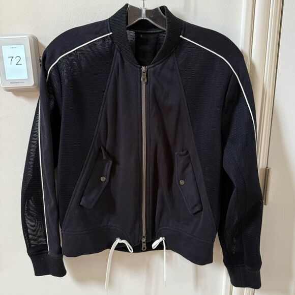 Comme Ca Ism Contemporary Mesh Mixed Media Details Bomber Jacket in Black M - Picture 8 of 14